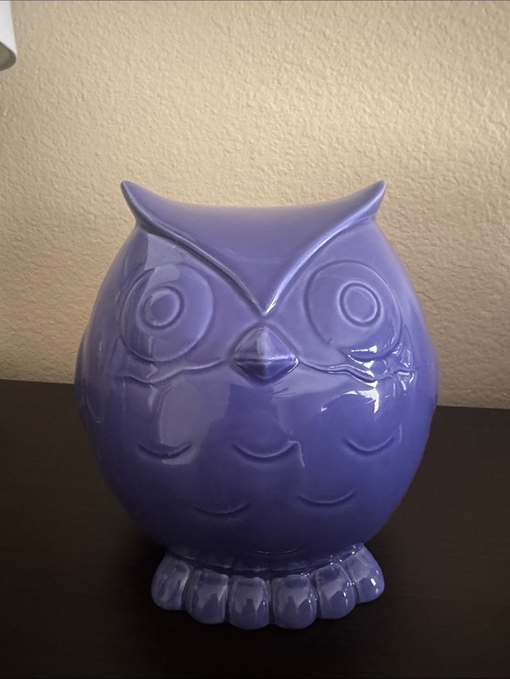 Cute fat glossy purple ceramic owl